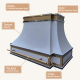 USA Designer Stainless Steel White Range Hood with Brass Details URHS-56