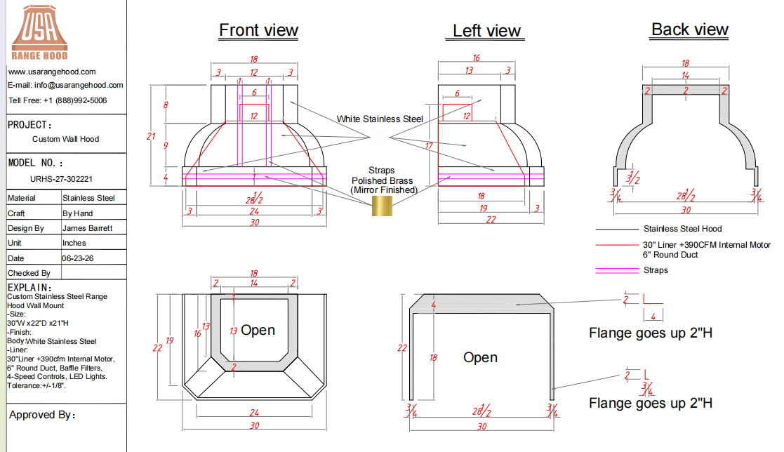 USA Custom Vent Hood-URHS-27-50% Deposit-Custom Link for Sharise Nunnally
