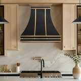 USA Classic Black Stainless Steel Vent Hood with Artisan Brass Straps URHS-232
