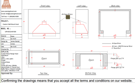 USA Custom Range Hood-URHB-02-Custom Link for Stephanie
