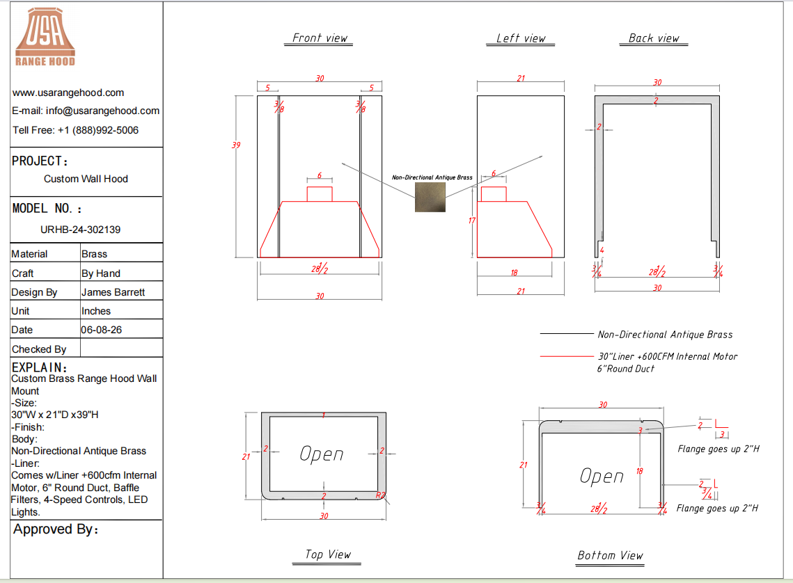 USA Custom Kitchen Range Hood 50% Deposit - Custom Link for Kristen