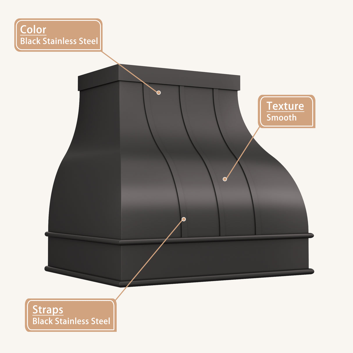 USA Black Minimal Stainless Steel Vent Hood with Custom Bell Shaped URHS-237