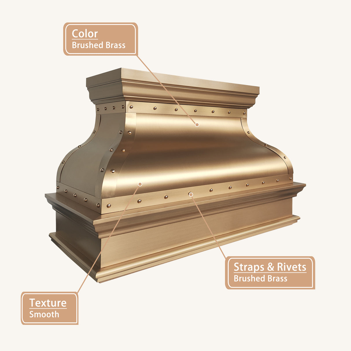 USA Classic Brushed Brass Stove Hood with Custom Bell Shaped URHB-122
