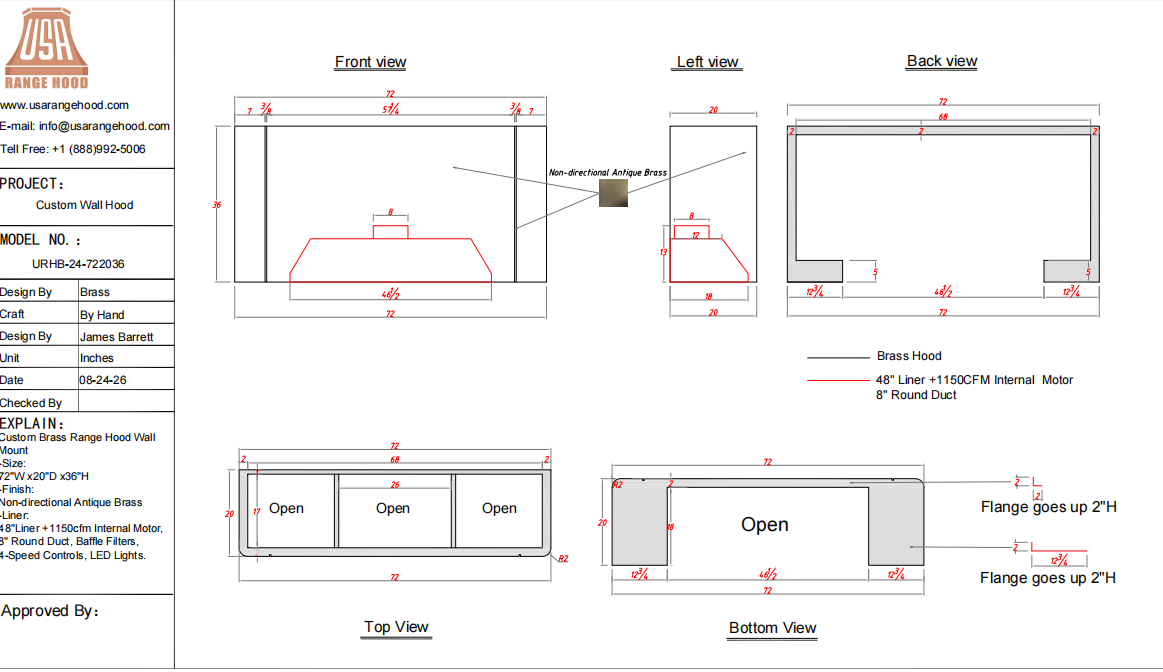 USA Custom Range Hood-URHB-24-Custom Link for Garrett Loomis