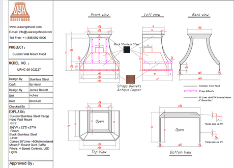 USA Custom Range Hood-URHC-95-Custom Link for Tom Egan