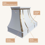 USA White Stainless Steel Stove Hood with Handmade Natural Copper Rivets URHS-257