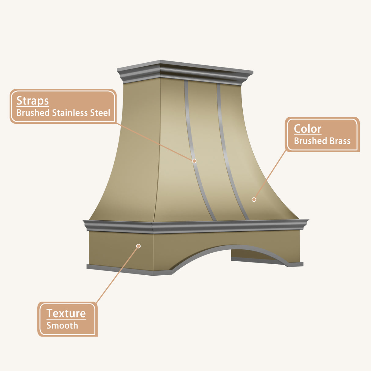USA Custom Luxury Brass Range Hood with Arch Apron URHB-95