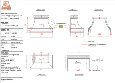 USA Custom Range Hood-URHB-77-Custom Link for Nora