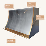 USA Minimal Custom Zinc Stove Hood Featuring Brass Pot Rack URHZ-17