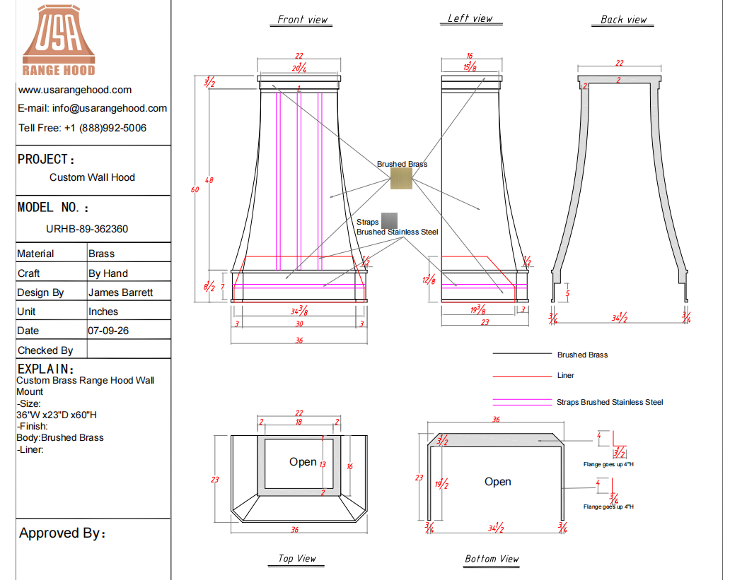 USA Custom Range Hood-URHB-89-Custom Link for Ken