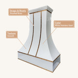 USA White Designer Stainless Steel Kitchen Hood with Brass Straps URHS-175
