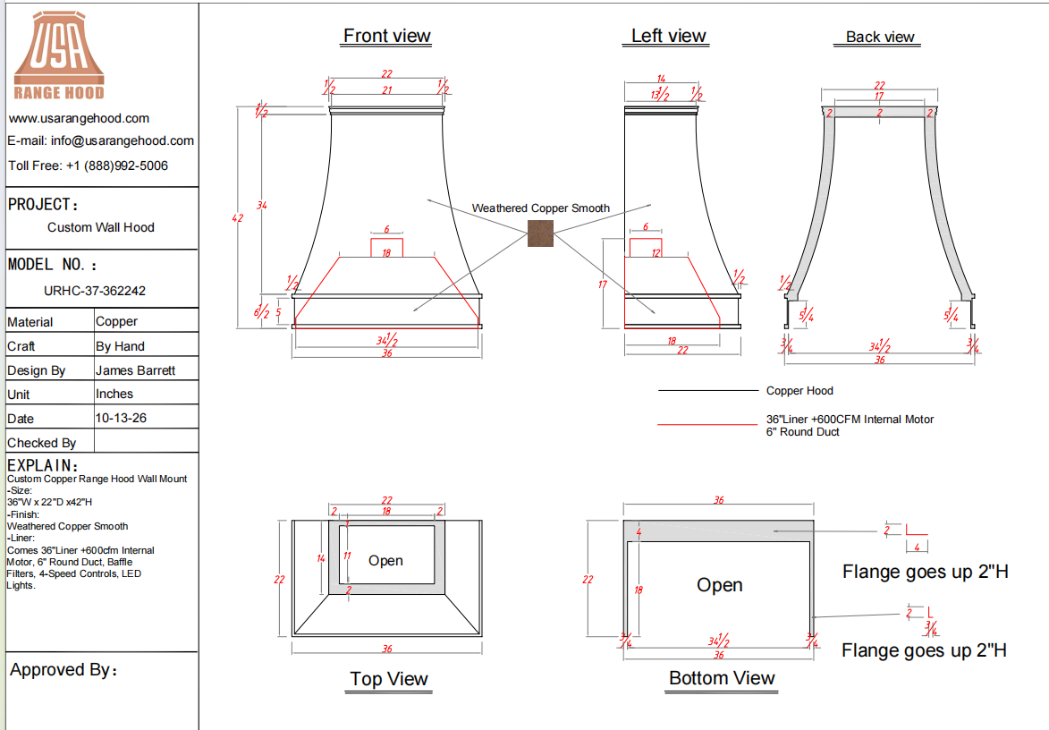 USA Custom Range Hood-URHC-37-Custom Link for Jeff Curry