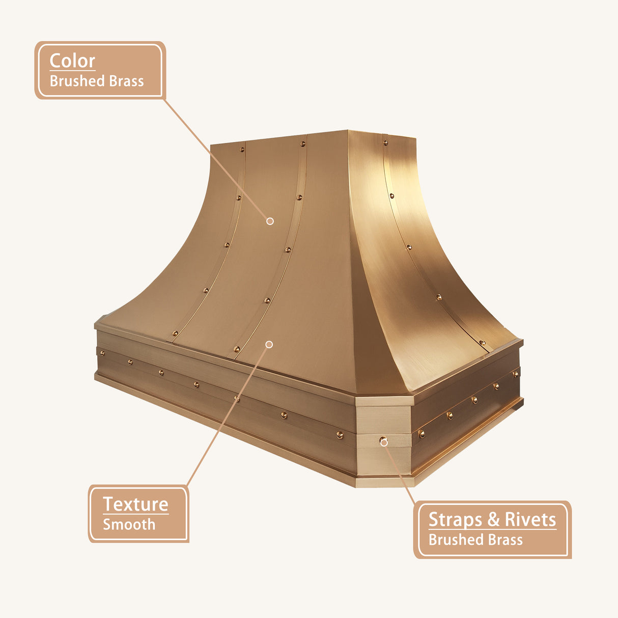 USA Artisan Brass Range Hood Featuring Handmade Straps and Rivets URHB-138